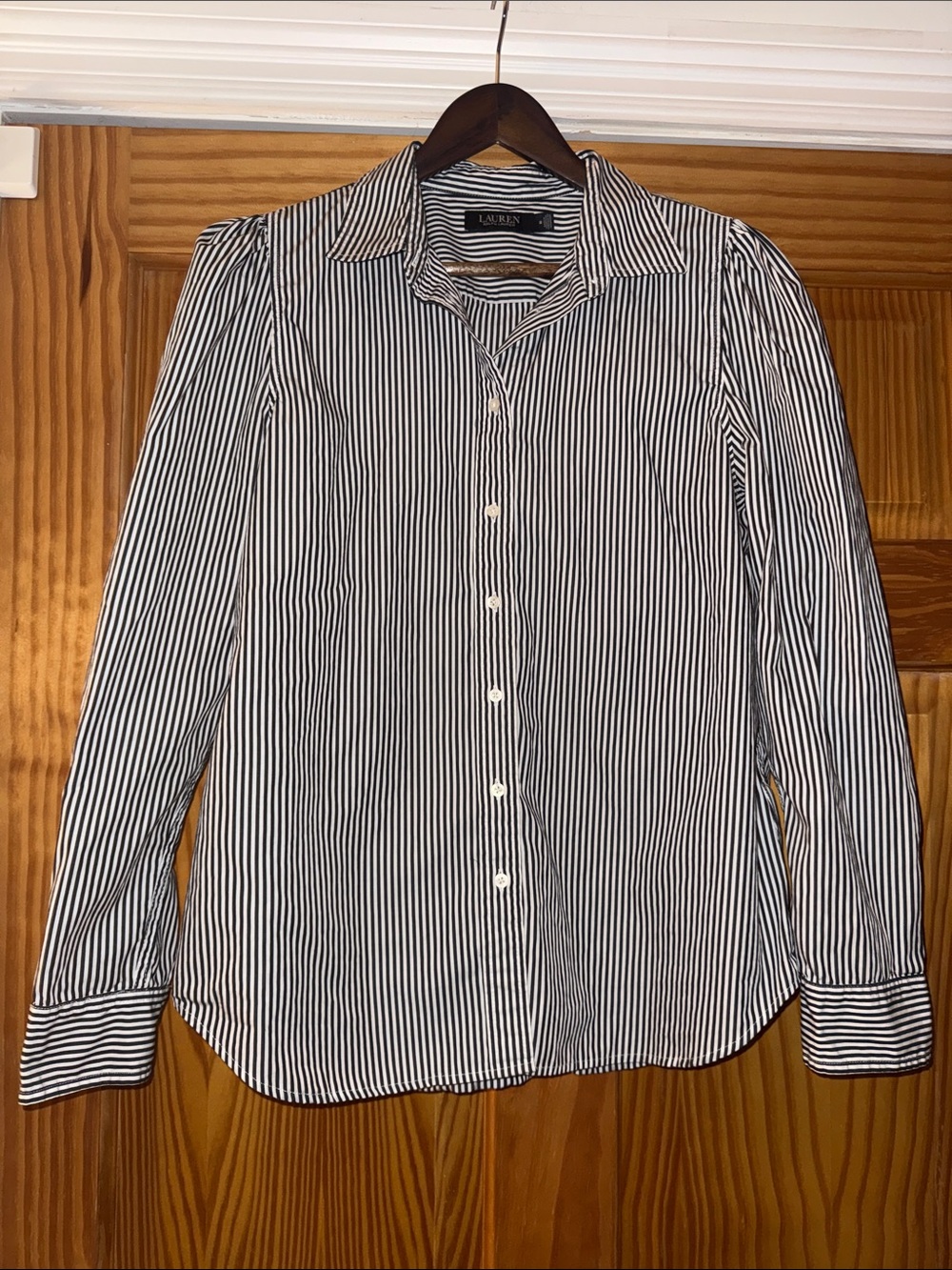 Lauren Ralph Lauren Black & White Vertical Stripe Blouse Size 14